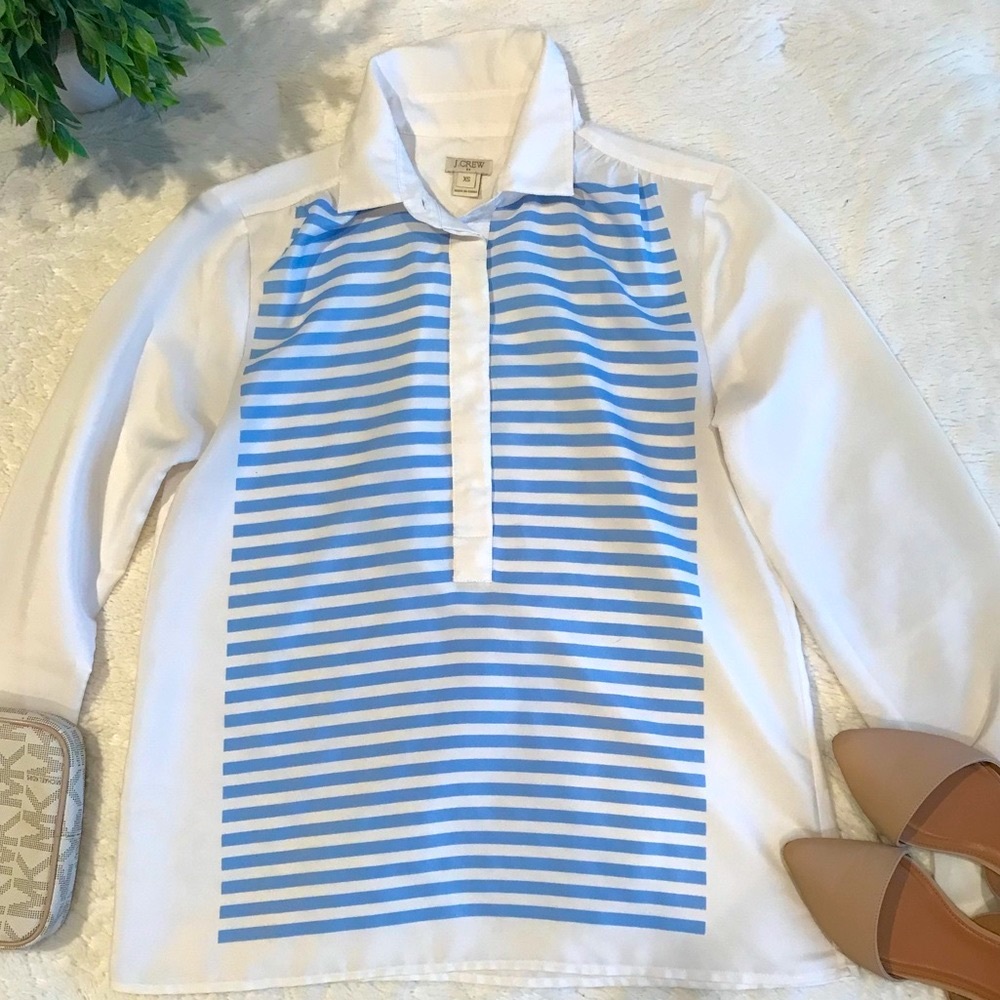 J. Crew Long Sleeve Button Down blue and white - Picture 1 of 6